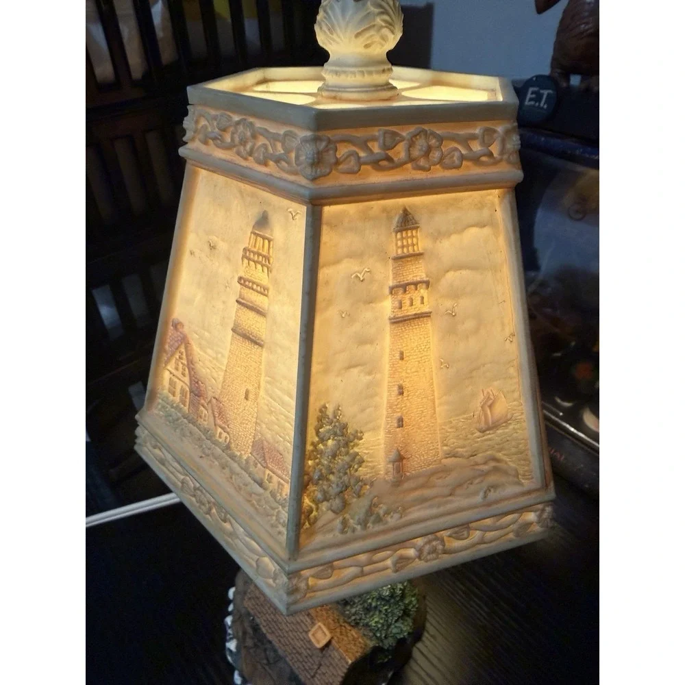 Vintage Lighthouse Small Electric Table Lamp 6 Sided Lithophane Shade Works 11